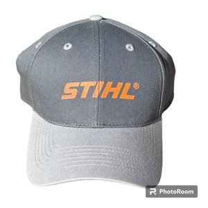 Stihl Hat Cap Strap Back Gray Orange Proud Owner Tools Adjustable Graphic NEW